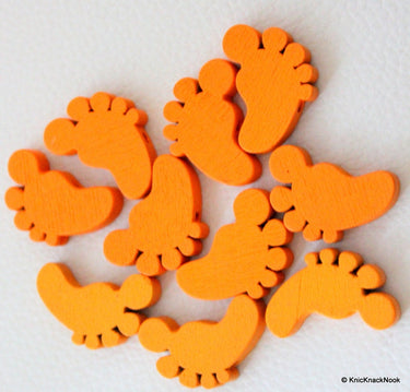 10 x Orange Wood Feet Beads 22mm x 14 mm x 5mm